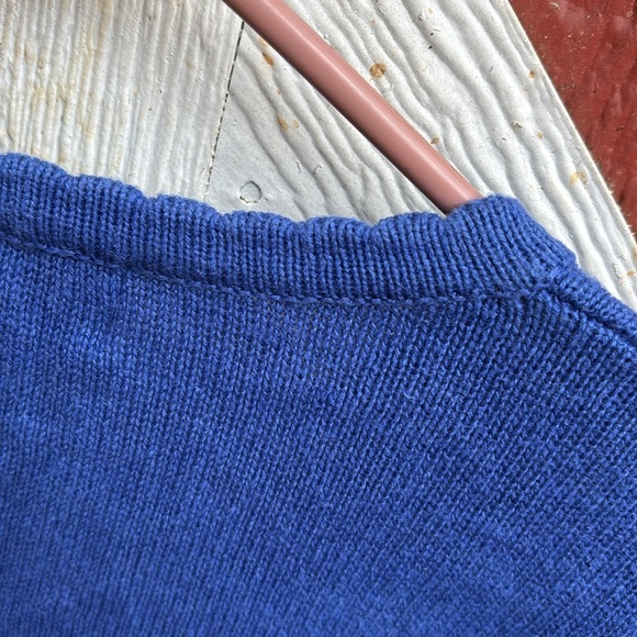 Bon Worth Blue Button Front Cardigan Sweater Embroidered Scalloped Trim Beads M - Picture 8 of 16